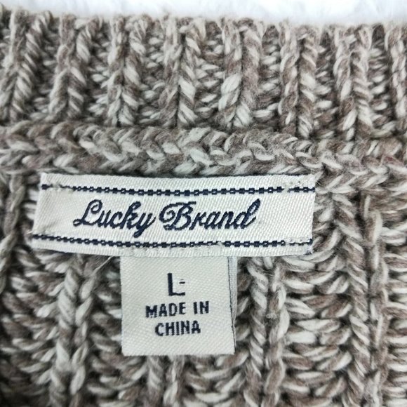 Lucky Brand Womens Sweater Pullover Cable Knit Crew Neck Beige Brown Stretch L - Picture 9 of 11